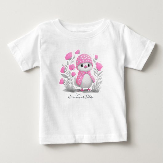 Waterverf Eend Roze Bloem Baby T-shirt (Voorkant)