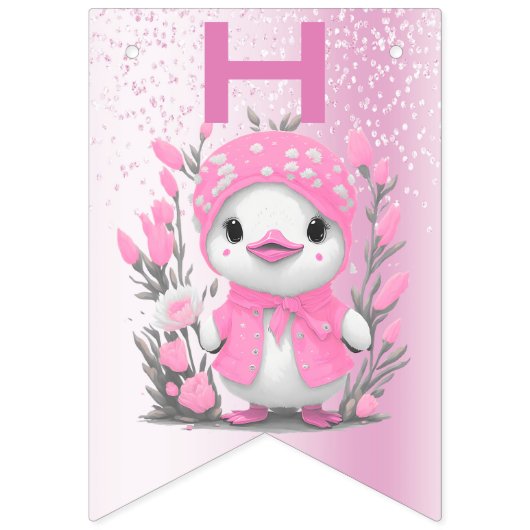 Waterverf Eend Roze Bloem Bunting Flag Vlaggetjes (Tweede vlag)