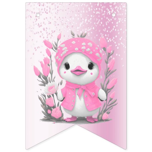 Waterverf Eend Roze Bloem Bunting Flag Vlaggetjes (Eerste vlag)