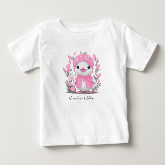 Waterverf Eend Roze Bloemen Baby T-shirt (Voorkant)