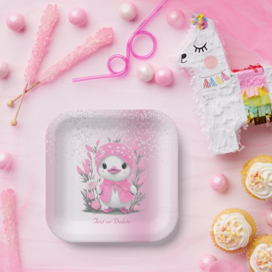 Waterverf Eend Roze Bloemen Papier Bord (Feest)