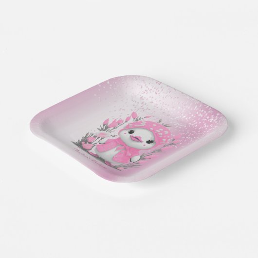 Waterverf Eend Roze Bloemen Papier Bord (Gebogen)