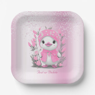 Waterverf Eend Roze Bloemen Papier Bord