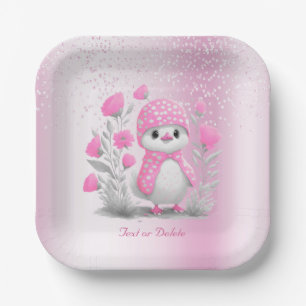 Waterverf Eend Roze Bloemen Papier Bord