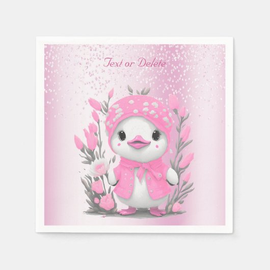 Waterverf Eend Roze Bloemen Servetten (Voorkant)