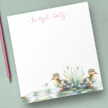 Waterverf eenden gepersonaliseerd briefpapier notitieblok<br><div class="desc">Schattige en charmant,  deze gepersonaliseerde briefpapier is voorzien van uw familienaam of monogram in roze hand lettered script typografie met een onderboord van waterverf eendjes. Perfect voor je lente- en zomernotities. Om meer kantoor home levende design en eendengeschenken te zien zoals dit bezoek www.zazzle.com/dotellabelle</div>