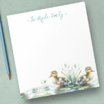 Waterverf eenden gepersonaliseerd briefpapier notitieblok<br><div class="desc">Schattige en charmant,  deze gepersonaliseerde briefpapier is voorzien van uw familienaam of monogram in blauw letterschrift typografie met een onderboord van waterverf eendjes. Perfect voor je lente- en zomernotities. Om meer kantoor home levende design en eendengeschenken te zien zoals dit bezoek www.zazzle.com/dotellabelle</div>