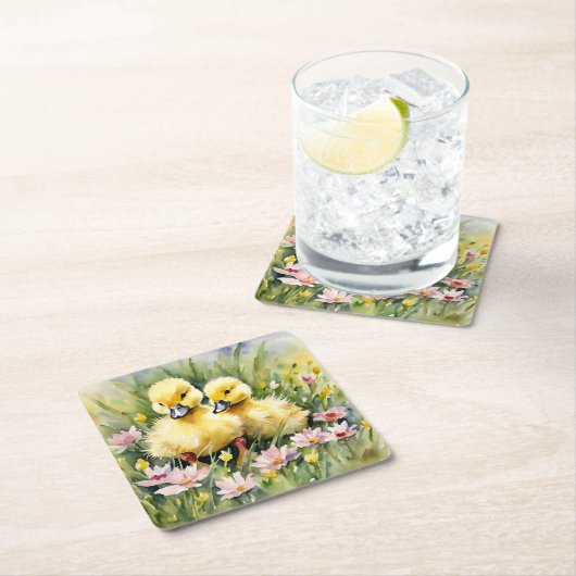 Waterverf Eenden in Wildflower Meadow Kartonnen Onderzetters (Insitu)