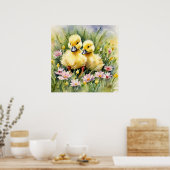 Waterverf Eenden in Wildflower Meadow Poster (Keuken)