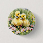 Waterverf Eenden in Wildflower Meadow Ronde Button 3,2 Cm (Voorkant)