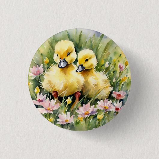 Waterverf Eenden in Wildflower Meadow Ronde Button 3,2 Cm (Voorkant)
