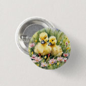 Waterverf Eenden in Wildflower Meadow Ronde Button 3,2 Cm (Voorkant /achterkant)