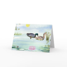 Waterverf Eenden met Lotus n Vlinder