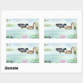 Waterverf Eenden met Lotus n Vlinder Rechthoekige Sticker (Vel)