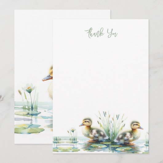 Waterverf eendje dank je bedankkaart (Voorkant / Achterkant)