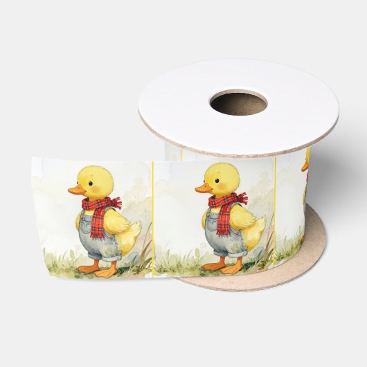 Waterverf Eendje met Gouden Overall Satijnen Lint (Spoel)