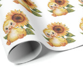 Waterverf eendje met zonnebloem cadeaupapier (Rol Hoek)