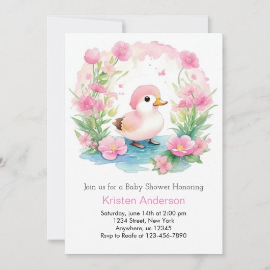 Waterverf eendje roze meisje Baby shower Kaart (Voorkant)