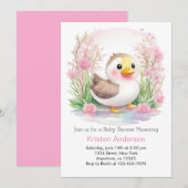 Waterverf eendje Schattige roze meisje Baby shower Kaart (Voorkant / Achterkant)