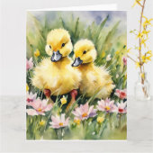 Waterverf Eendjes in Bloemenweide Kaart (Gele Bloem)