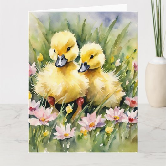 Waterverf Eendjes in Wilde Bloemenweide Kaart (Voorkant)