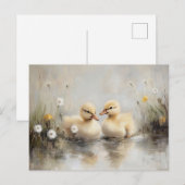 Waterverf eendjes paardebloem bloemen briefkaart (Voorkant / Achterkant)