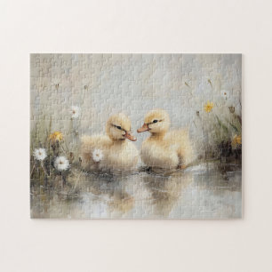 Waterverf eendjes paardebloem bloemen legpuzzel