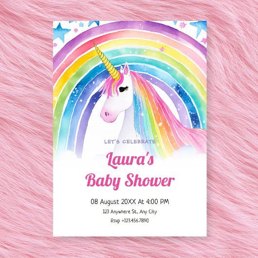 Waterverf eenhoorn baby shower kaart