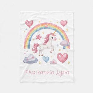 Waterverf Eenhoorn en Regenboog Aangepaste Naam Fleece Deken