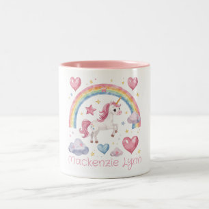 Waterverf Eenhoorn en Regenboog Aangepaste Naam Tweekleurige Koffiemok