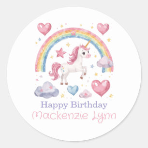 Waterverf Eenhoorn en Regenboog Verjaardagsfeestje Ronde Sticker