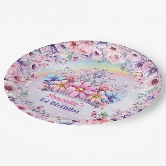 Waterverf Eenhoorn en Sprookjesprinses Tiara Papieren Bordje (Gekanteld)