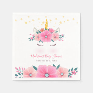 Waterverf Eenhoorn Gezicht Bloemsterren Baby Showe Servet