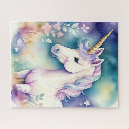 Waterverf Eenhoorn in Zachte Pastels Legpuzzel (Horizontaal)