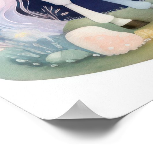 Waterverf Eenhoorn in Zachte Pastels Poster (Hoek)