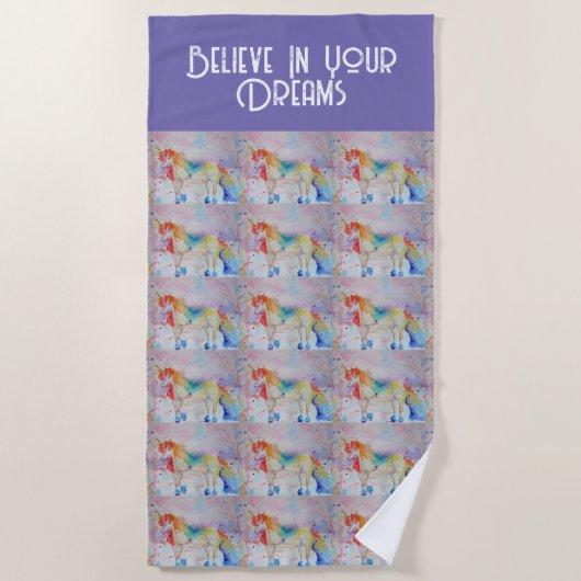 Waterverf eenhoorn kunst Paarse dromen strandlaken (Voorkant)