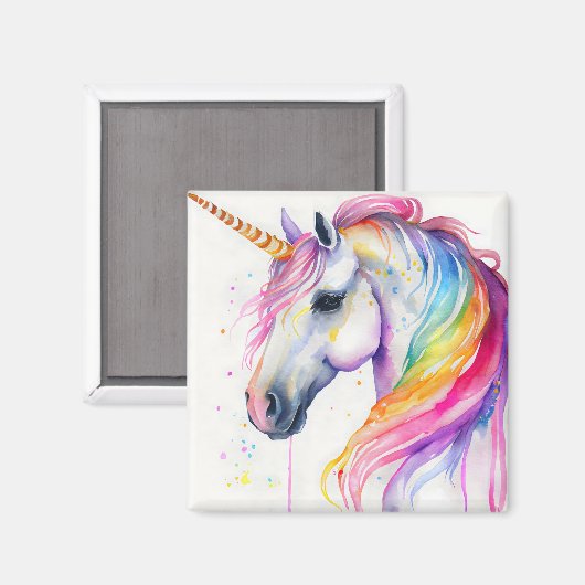 Waterverf Eenhoorn met een Rianbow Mane Magneet (Voorkant / Achterkant)