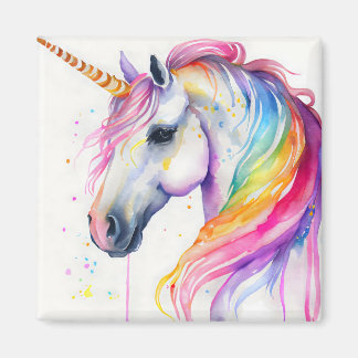 Waterverf Eenhoorn met een Rianbow Mane Magneet