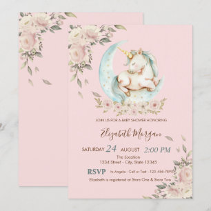 Waterverf Eenhoorn Moon Floral Baby shower Kaart