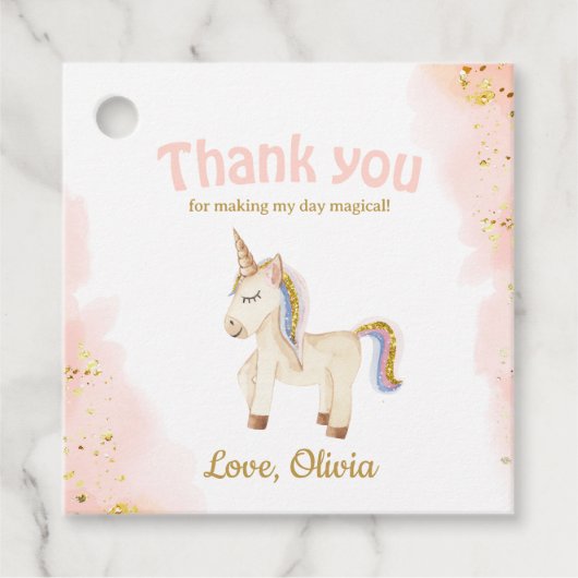 Waterverf Eenhoorn pastel gouden glitter Verjaarda Bedankjes Labels (Voorkant)