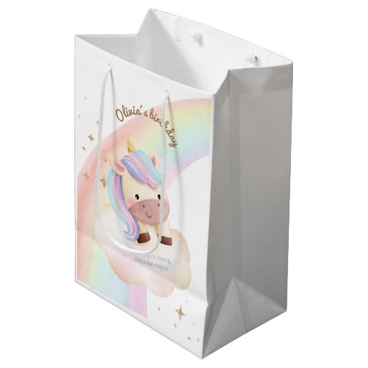 Waterverf Eenhoorn Rainbow Party Favor Bag Medium Cadeauzakje (Voorkant Gekanteld)