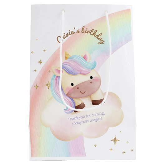 Waterverf Eenhoorn Rainbow Party Favor Bag Medium Cadeauzakje (Achterkant)