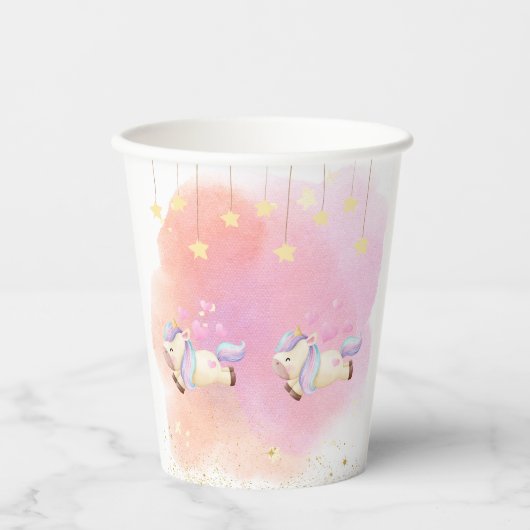 Waterverf Eenhoorn Rainbow Party Papier Cups Papieren Bekers (Voorkant)