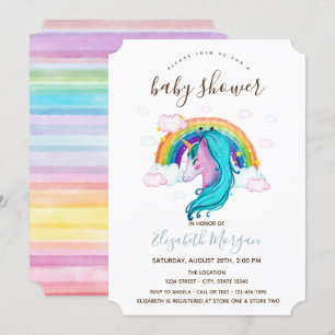 Waterverf Eenhoorn Regenboog Strepen Baby Shower Kaart