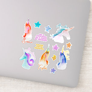 Waterverf eenhoorn, sterren & girly citaten plakbo sticker