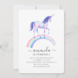 Waterverf eenhoorn verjaardagsfeestje. Baby meisje Kaart