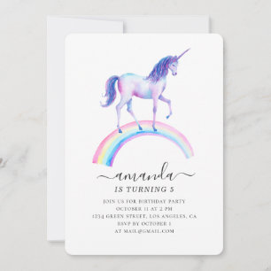 Waterverf eenhoorn verjaardagsfeestje. Baby meisje Kaart