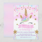 Waterverf Eenhoorn Verjaardagsfeestuitnodiging Kaart (Voorkant / Achterkant)