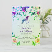 Waterverf eenhoorn verjaardagsmeisje uitnodiging (Staand voorkant)