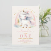 Waterverf Eenhoorn Verjaardagsuitnodiging 1e Kaart (Staand voorkant)